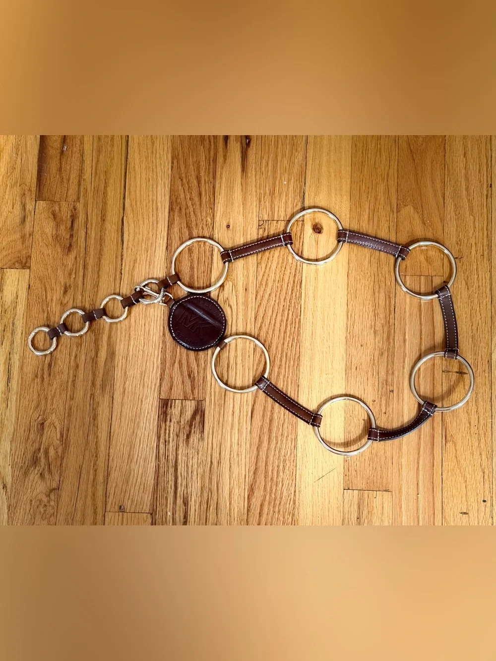 Michael Kors Dark Brown Leather Ring-Link Belt with Gold Rings
